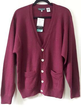Hang Ten Men Preppy Button Front Wool Cardigan Medium Vneck Pocket Long Sleeve